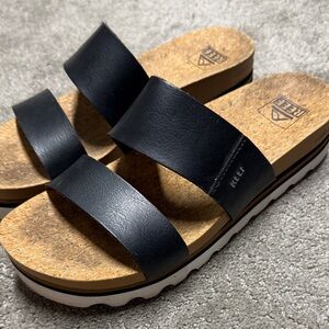 Reef Black Double-Strap Cork Slide Sandal size 8